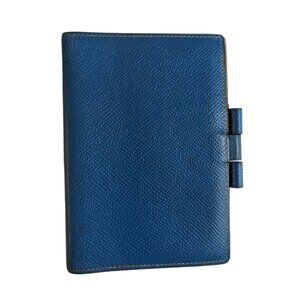 Vintage HERMES Agenda Notebook Bicolor Blue Yellow Courchevel Leather 1997 RARE